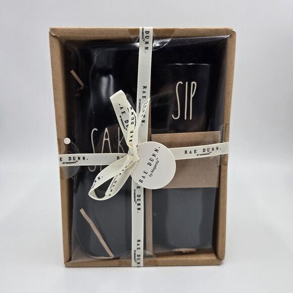 Rae Dunn SAKE Set 3 Pc Matte Black Farmhouse Pitcher Cups SIP Housewarming Gift - Picture 3 of 3